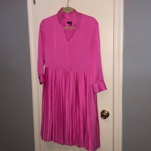 Hot Pink Midi Shirt Dress - Satin
